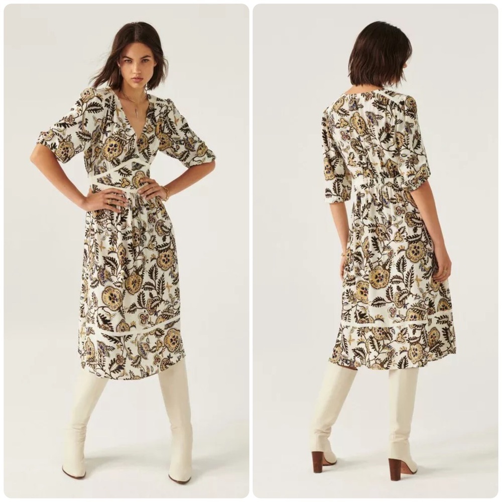 New! Ba&sh Vienne Floral Paisley Printed Midi Dress 🤎 size 8